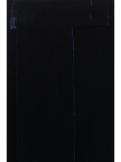 Giorgio Armani Wide leg Pants with double pleats in viscose and silk velvet - Night Sky