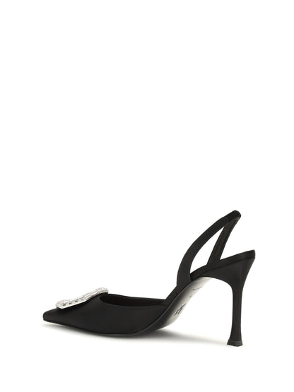 Amina Muaddi Camelia satin Slingback Pumps - Black Satin