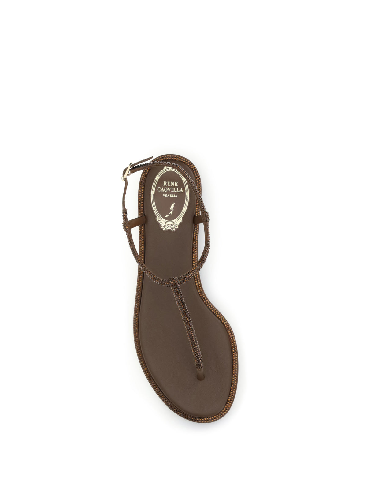 Rene Caovilla Diana Sandals with crystals - Brown Satin/Smoked Topaz Strass