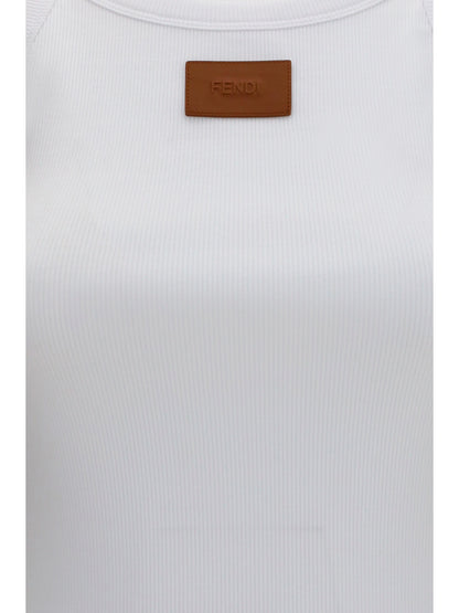 Fendi Ribbed cotton tank Top - White