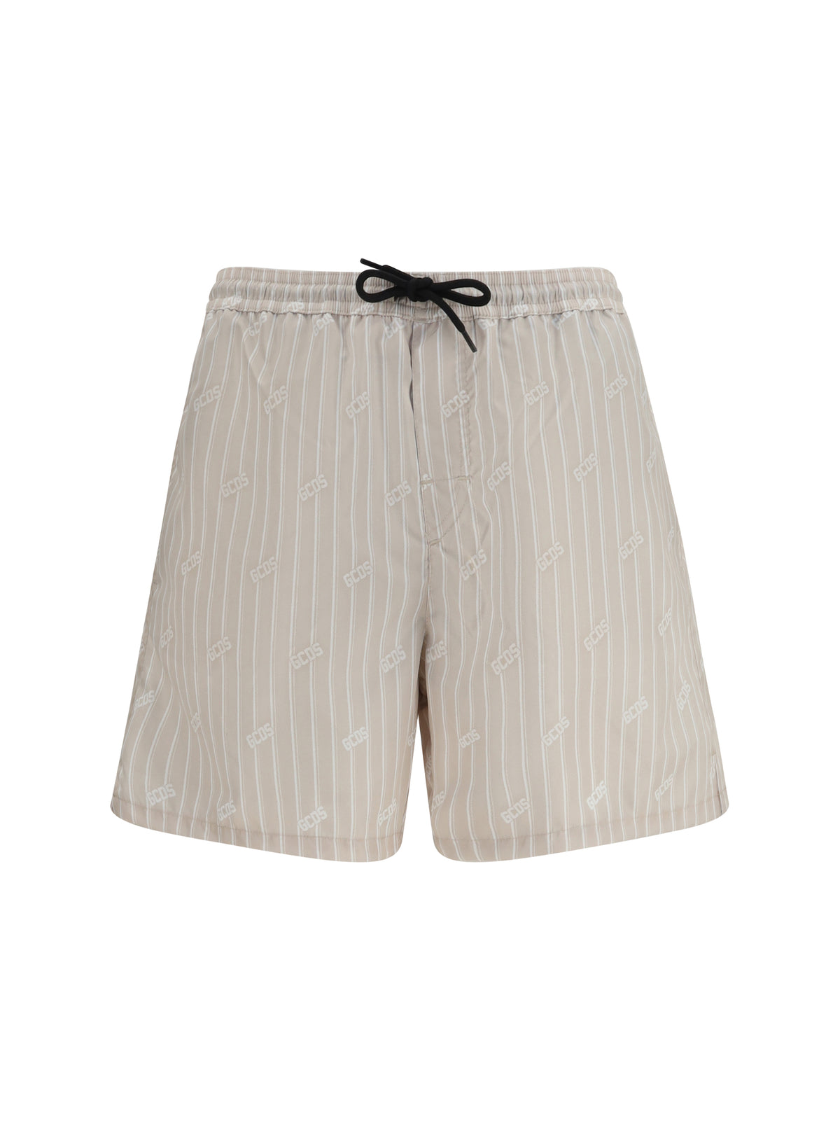 GCDS Striped all-over logo swim Shorts - Sandshell/Bone