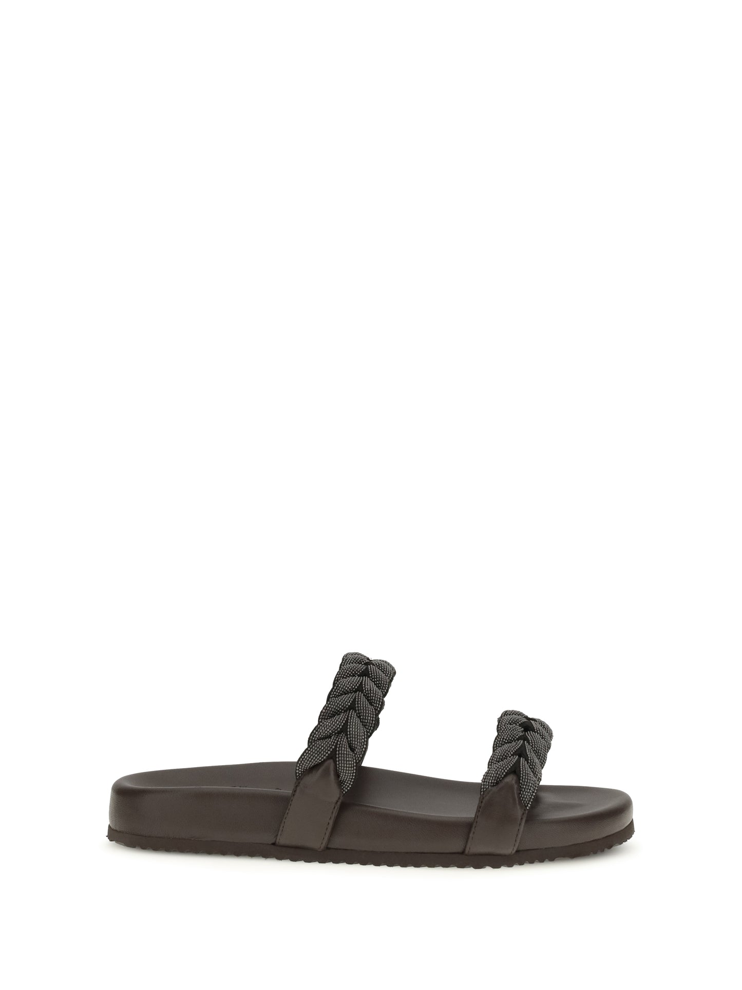 BRUNELLO CUCINELLI Leather Sandals with Precious Braided Straps