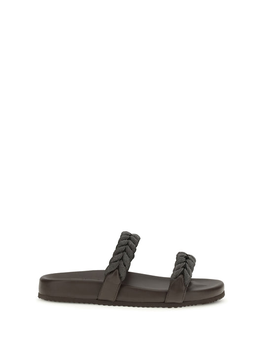 BRUNELLO CUCINELLI Leather Sandals with Precious Braided Straps