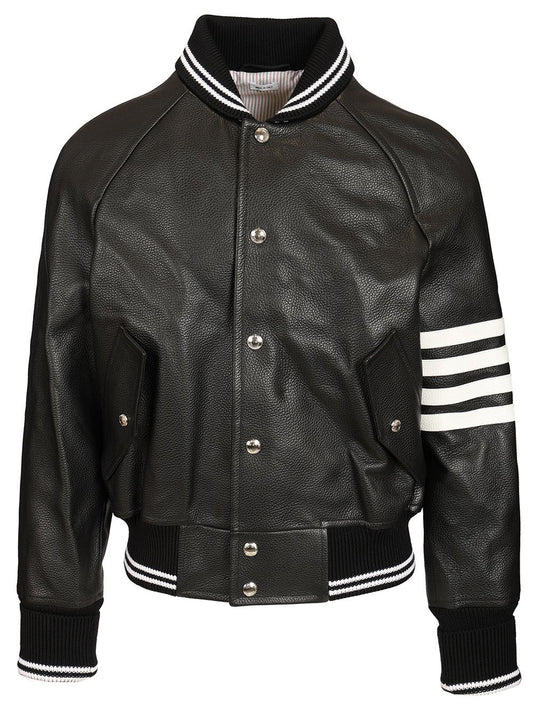 Thom Browne 4-Bar Leather Bomber Jacket - Black