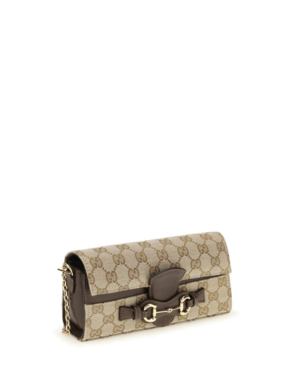 Gucci GG Fabric chain Wallet with Horsebit - Vint.Sand/Dk Brown