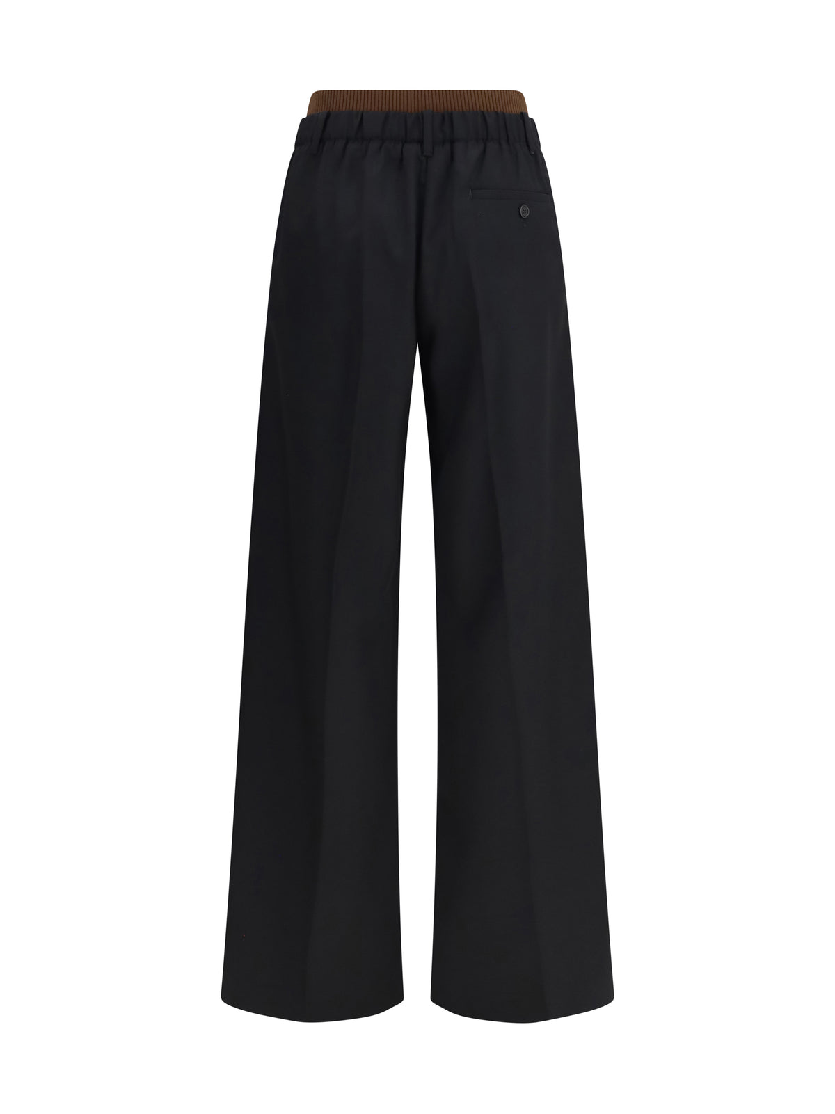 Loewe Wide-Leg Pants with Ribbed Waistband - Black