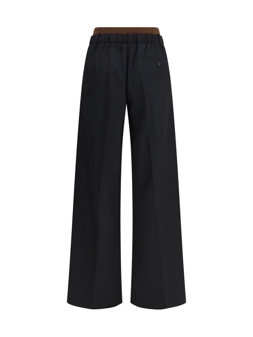 Loewe Wide-Leg Pants with Ribbed Waistband - Black