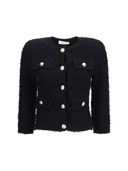 Balmain Double-breasted tweed cropped Jacket with logo buttons - Noir