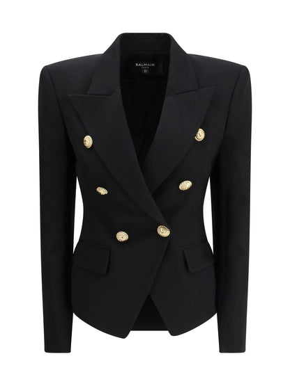Balmain 6 Buttons Fitted Grain De Poudre Jacket - Noir