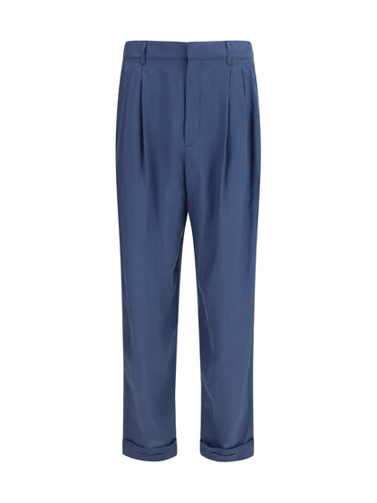 Saint Laurent Tailored Pants with habutai silk belt - Bluette
