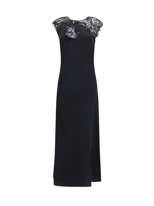 Ferragamo Silk Dress with lace - Black