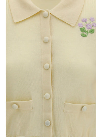Self-Portrait Floral embroidered knit Cardigan - Yellow