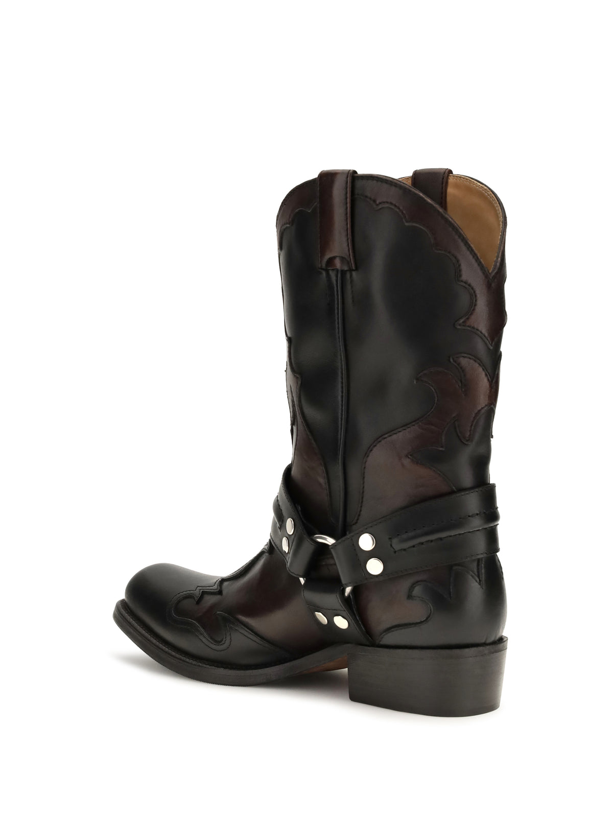 Versace Sylvester leather Cowboy Boots - Black + Burgundy + Palladium