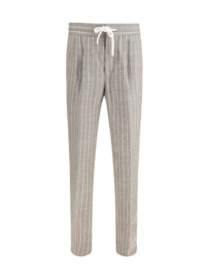 BRUNELLO CUCINELLI Linen Pinstriped Twill Pants