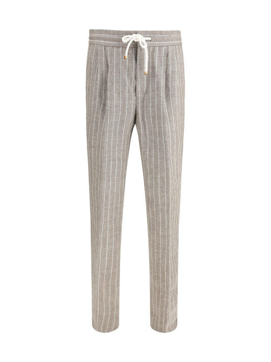 BRUNELLO CUCINELLI Linen pinstriped twill Pants