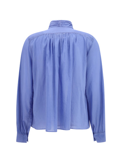 Forte_forte pleated high-neck Blouse - Oxford Blue