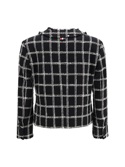 Thom Browne Checked tweed Cardigan Jacket - Black