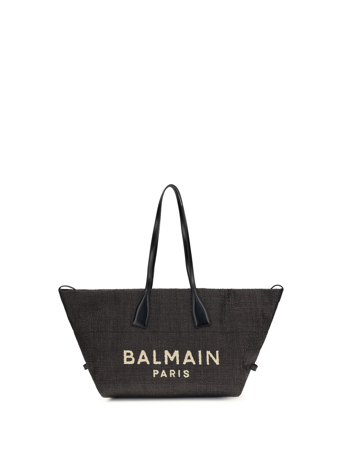 Balmain Track Shoulder Bag in leather and raffia - Noir