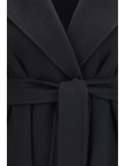 Max Mara Studio Long robe Coat in wool, cashmere and silk - Black
