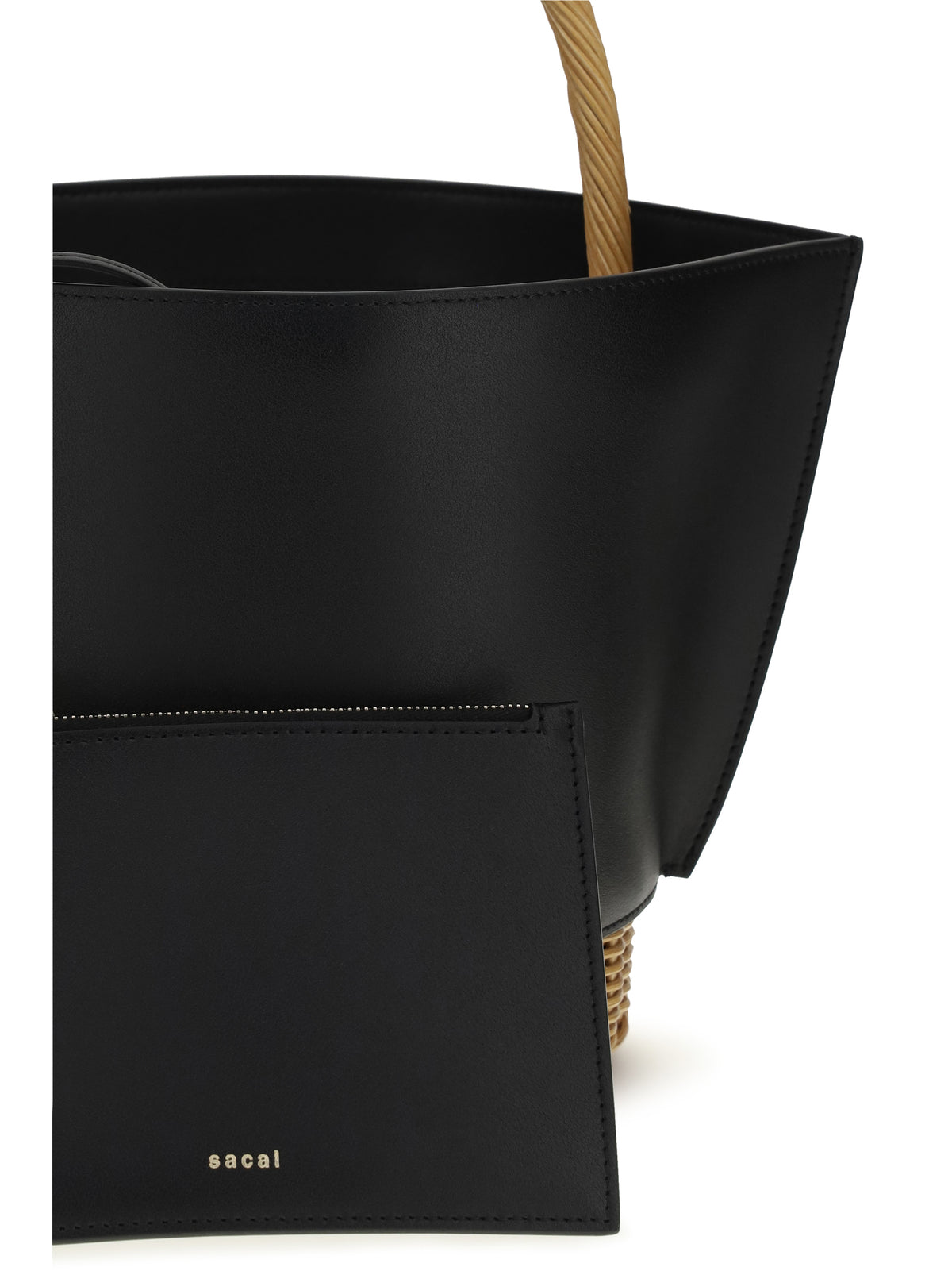 Sacai Leather and rattan Handbag - Black