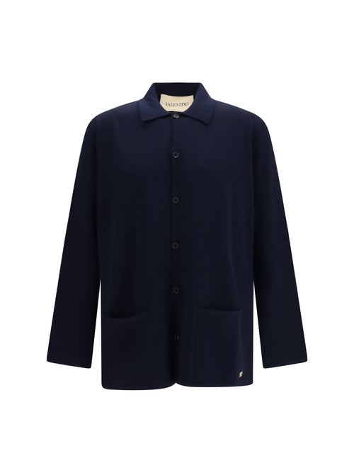 Valentino Wool Cardigan with VLogo - Navy