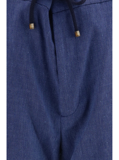 Brunello Cucinelli Linen and virgin wool chevron Bermuda Shorts - Denim