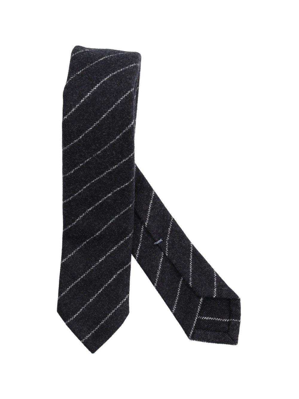 Thom Browne Pinstriped Flannel Tie - Black