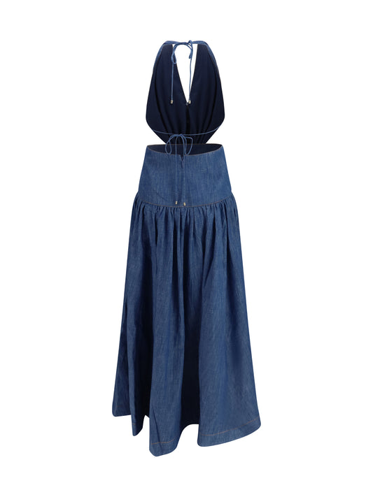 Zimmermann Echo Halterneck Denim Dress - Railway Blue