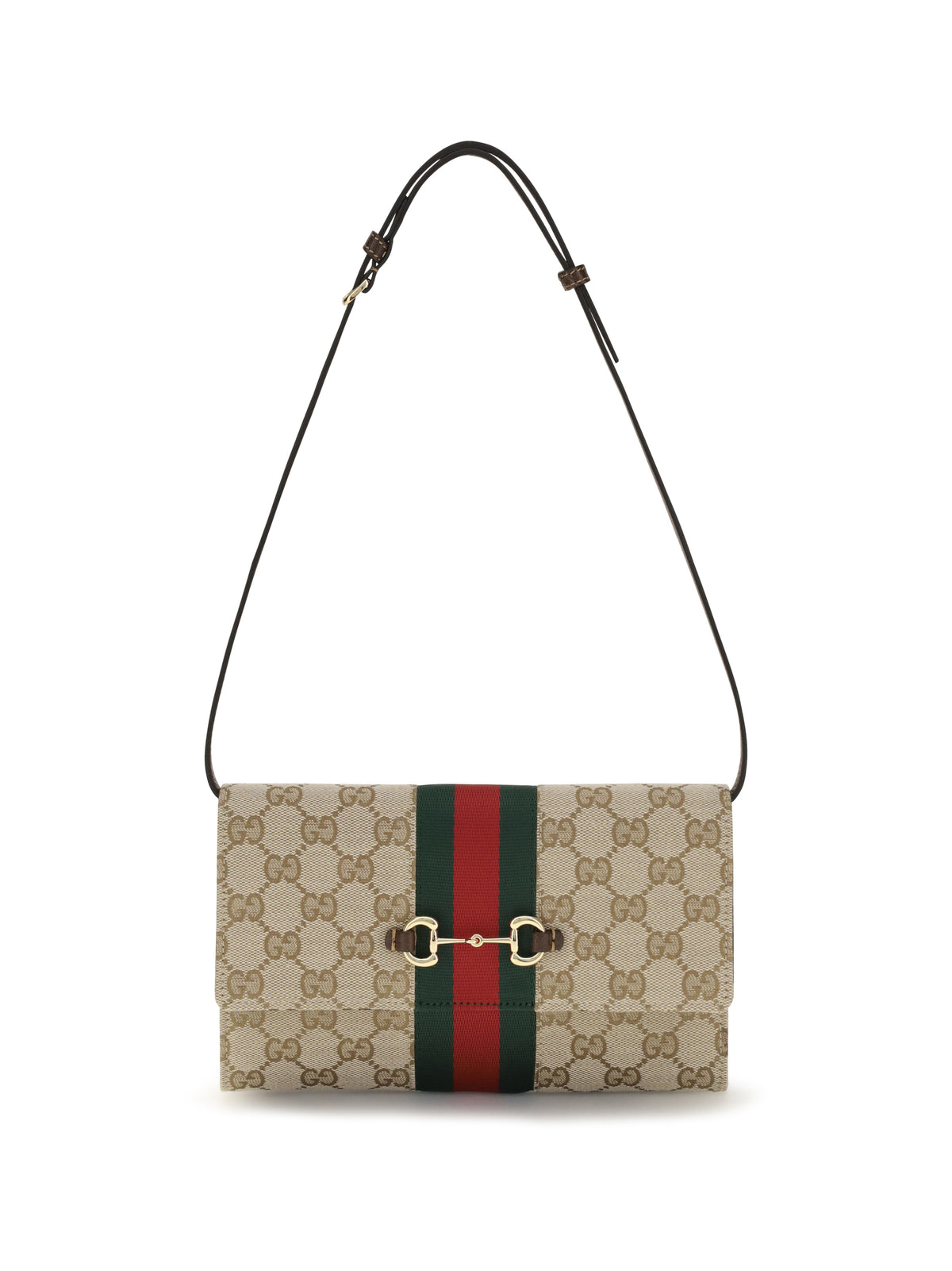 Gucci Horsebit Web Wallet with shoulder strap - V.Sand/Dk Br/Vrv/Blk