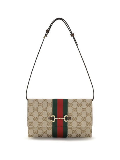 Gucci Horsebit Web Wallet with shoulder strap - V.Sand/Dk Br/Vrv/Blk