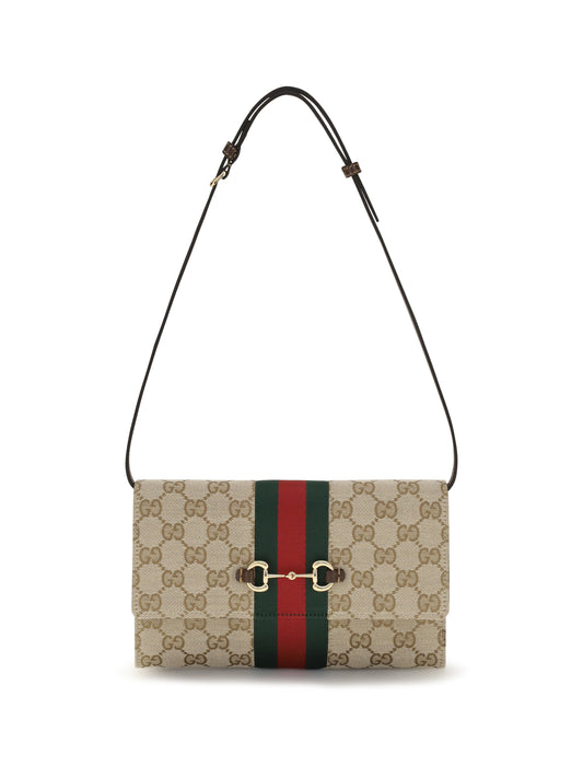 Gucci Horsebit Web Wallet with shoulder strap - V.Sand/Dk Br/Vrv/Blk