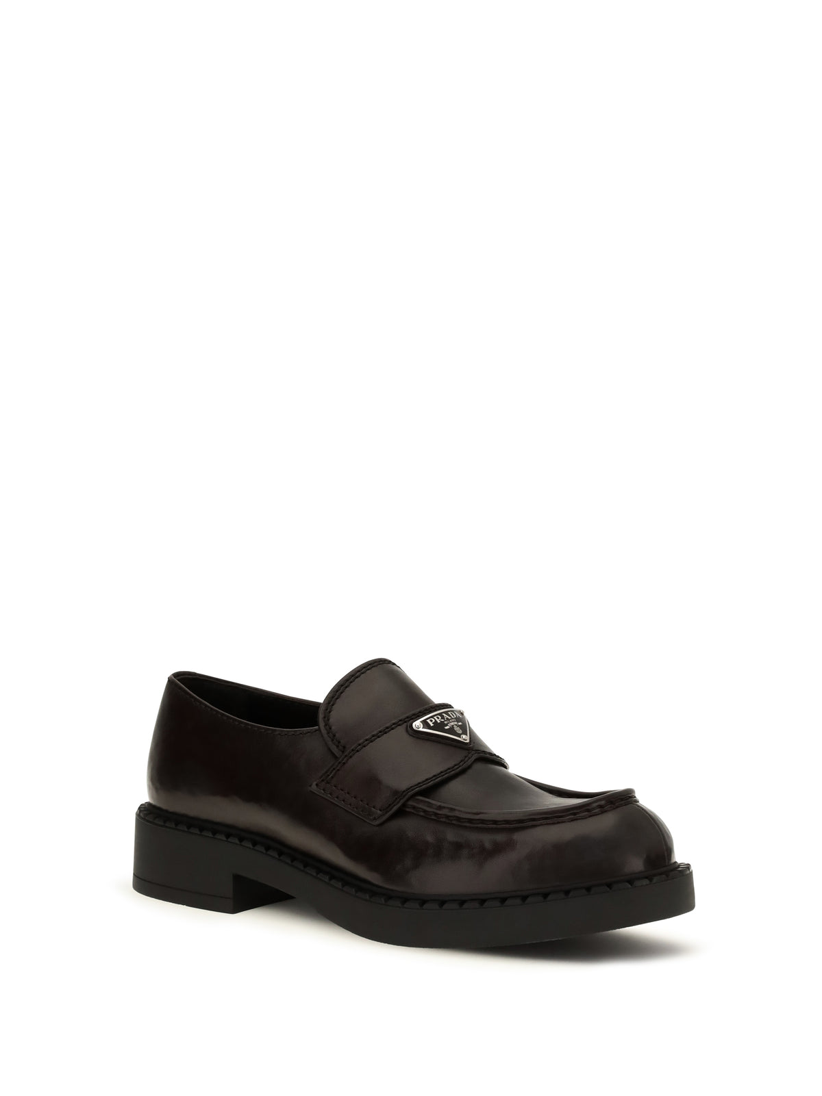 Prada Brushed leather Loafers with triangle logo - Teak