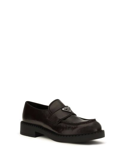 Prada Brushed leather Loafers with triangle logo - Teak