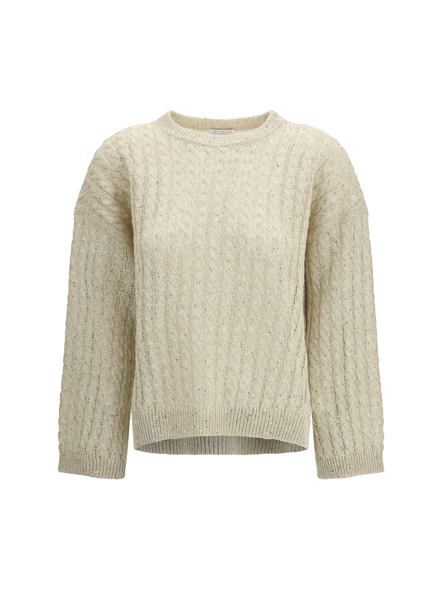 BRUNELLO CUCINELLI Dazzling Cable linen Sweater with openwork ribbing