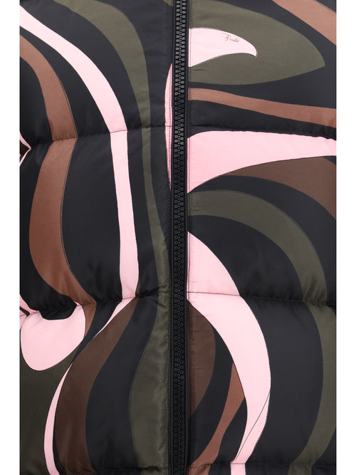 Pucci Printed Hooded Puffer Jacket - Khaki Pink
