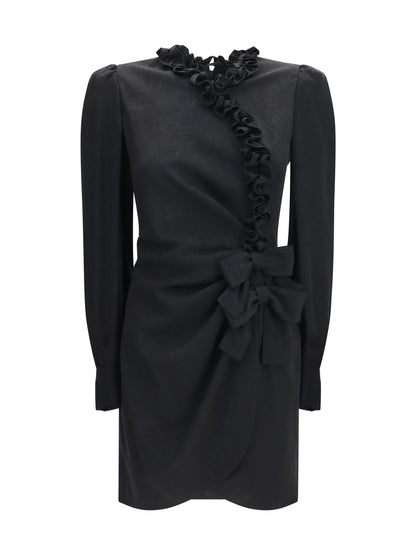 Alessandra Rich Silk jacquard mini Dress with ruffles - Black