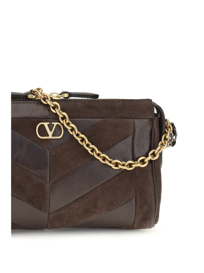 Valentino Garavani Panthea Shoulder Bag chevron pattern - Ebony Brown/Oak Brown
