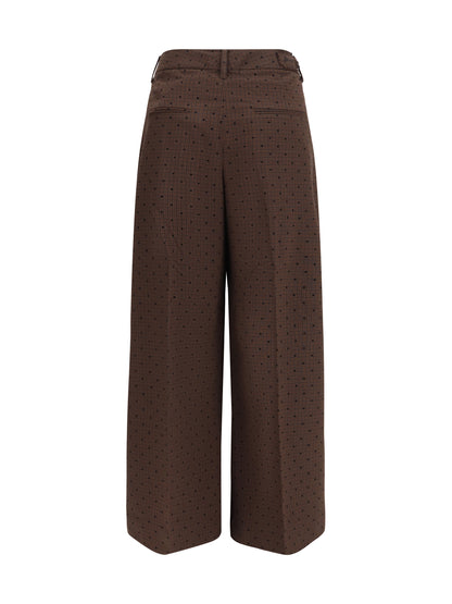 Ganni Flocked plaid crossover Pants - Chicory Coffee