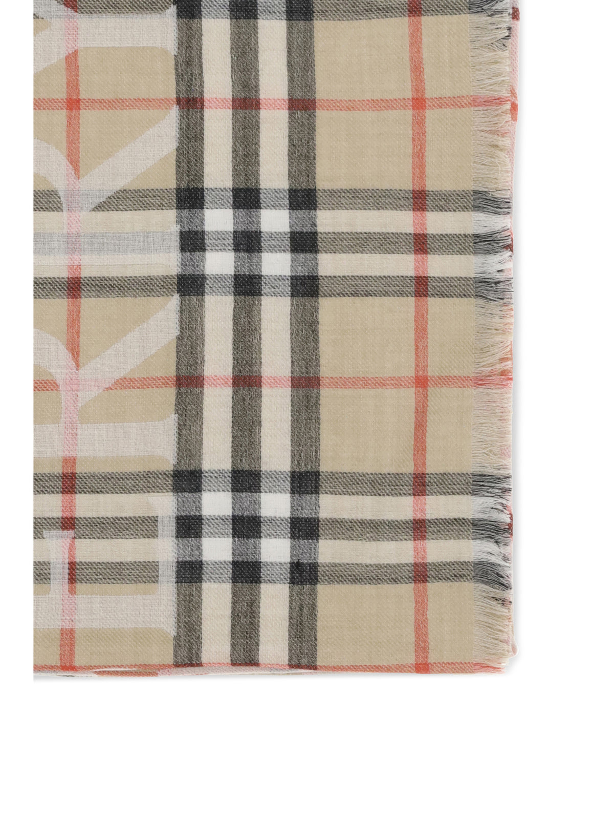 Burberry Wide wool and silk Check Scarf with EKD - Sand