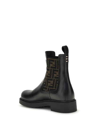 FENDI FF leather and fabric Ankle Boots