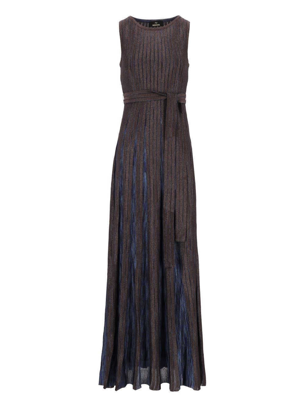 Missoni Long Dress In Lamé Viscose With Belt - Blue