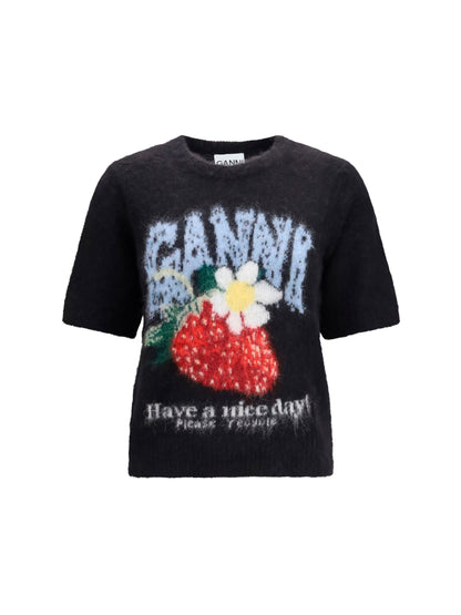 Ganni Alpaca and wool-blend T-shirt - Black