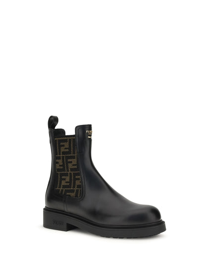 FENDI FF leather and fabric Ankle Boots