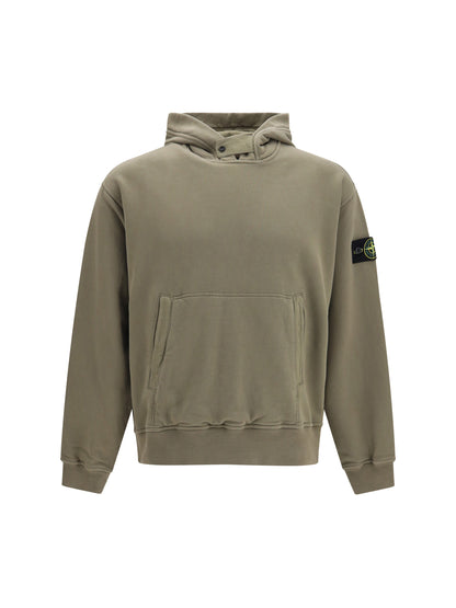 Stone Island Hooded Sweatshirt with front pocket - Military Green