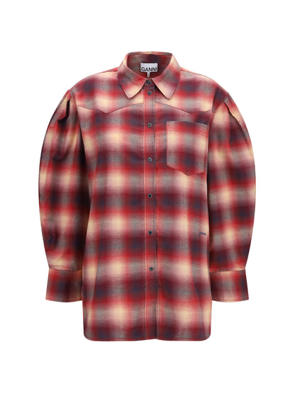 Ganni Cotton flannel check Shirt - Raspberry Wine