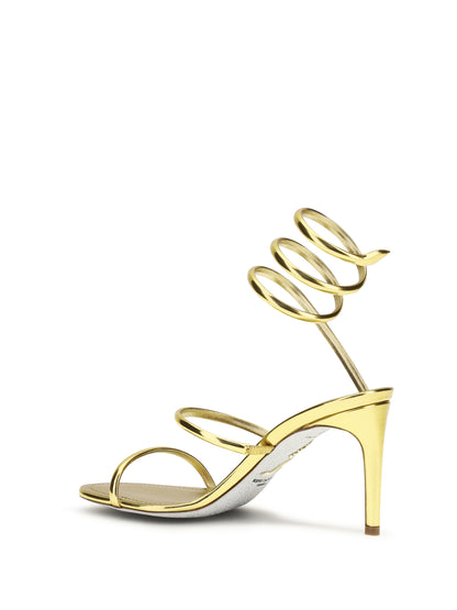 Rene Caovilla Metallic Cleo Sandals in leather - Dark Gold