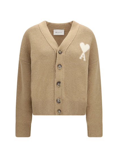 Ami Paris Ami de Coeur Cardigan in alpaca - Beige Mastic/Ecru