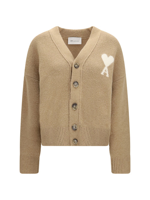 Ami Paris Ami de Coeur Cardigan in alpaca - Beige Mastic/Ecru