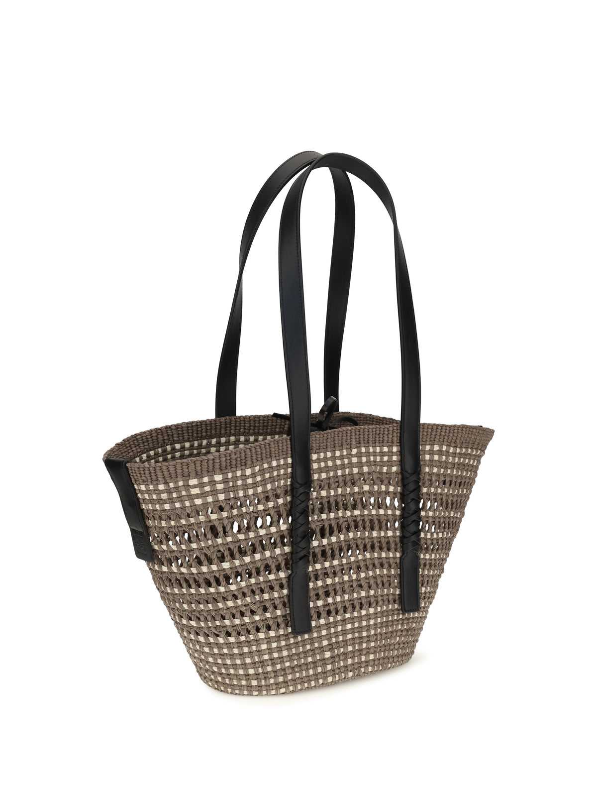 Loewe Medium Braid Basket Shoulder Bag in Iraca palm and calfskin - Khaki/Natural