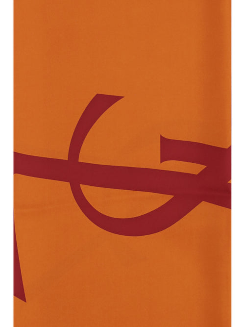 Saint Laurent Cassandre square silk twill Scarf - Orange/Burgundy